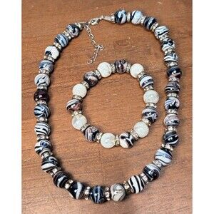 Multicolored handblown glass bead NECKLACE and BRACELET